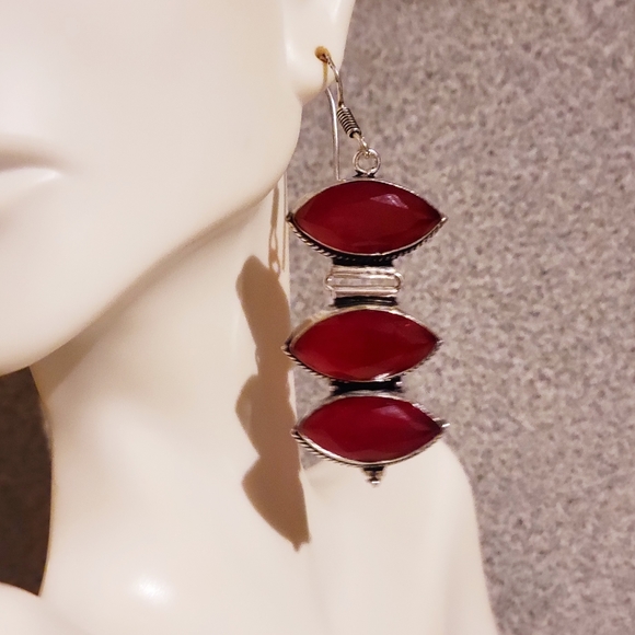 Artisan Handcrafted Ruby 925 Silver Earrings - Picture 5 of 6